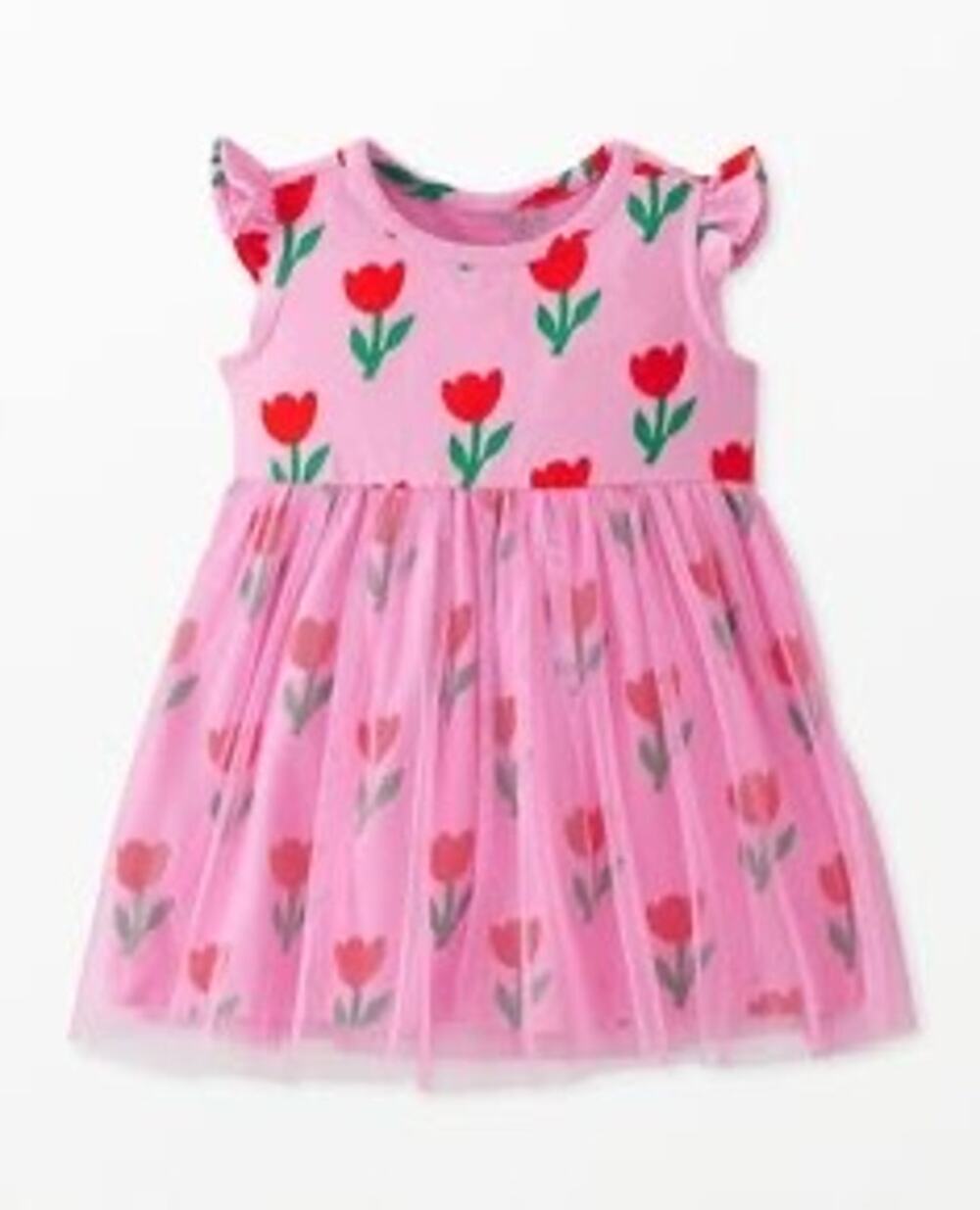 Hanna Andersson Baby Pink Tulip Print Flutter Tulle Dress